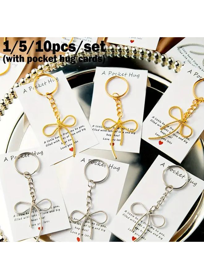Beige Bow Keychain Gift Set With Hug Cards 10 Sets For Women Friends Sisters - Image 1